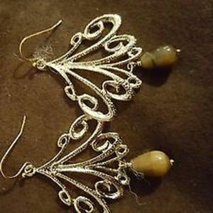 Gold plated tiger eye pendant earrings